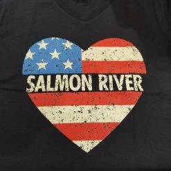 Fat Nancy's Tackle Shop Apparel Ladies Salmon River Flag Heart T-Shirt
